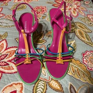 Ramon Tenza Pink and Green Strappy Sandals